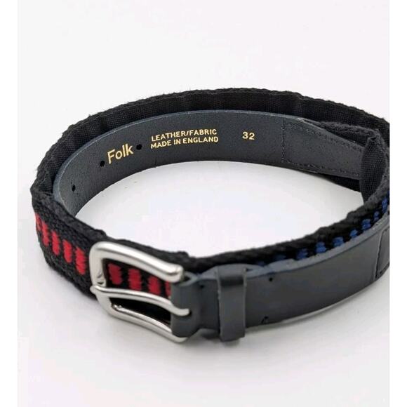 Folk Men's Woven Leather Fabric Belt Size 32 Black Red Blue Made in England - Picture 1 of 7